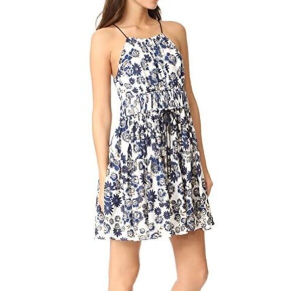 CINQ À SEPT 'Lotus' Floral-Print Sleeveless Silk Mini-Dress, Blue Multi - Picture 2 of 3